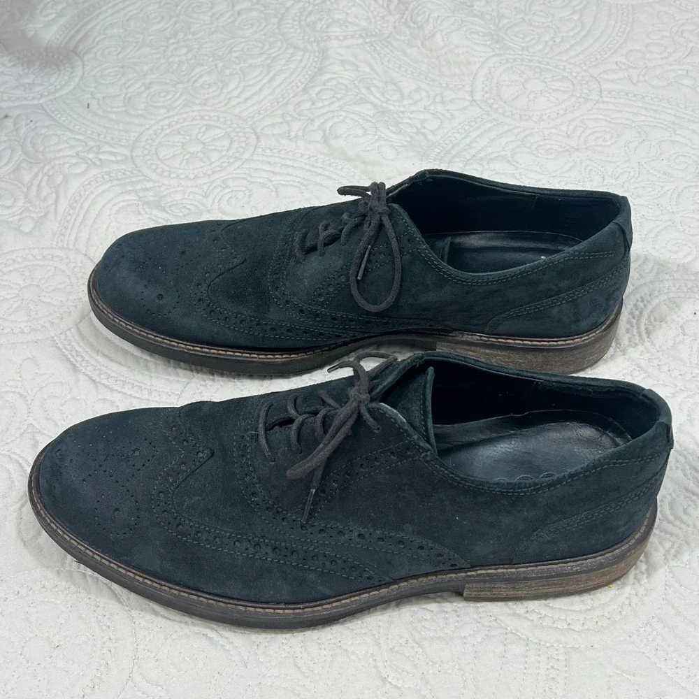 Ecco Vitrus Mens US 12 EU46 Black Wingtip‎ Suede Leather Oxford Shoes